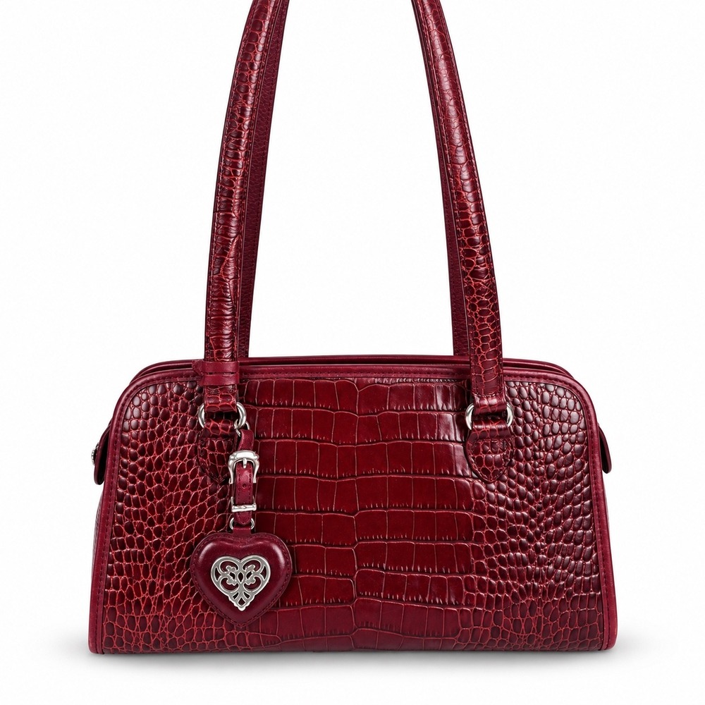 Brighton Croco Embossed Leather Shoulder Bag Small Red Heart Charm Vintage Y2K